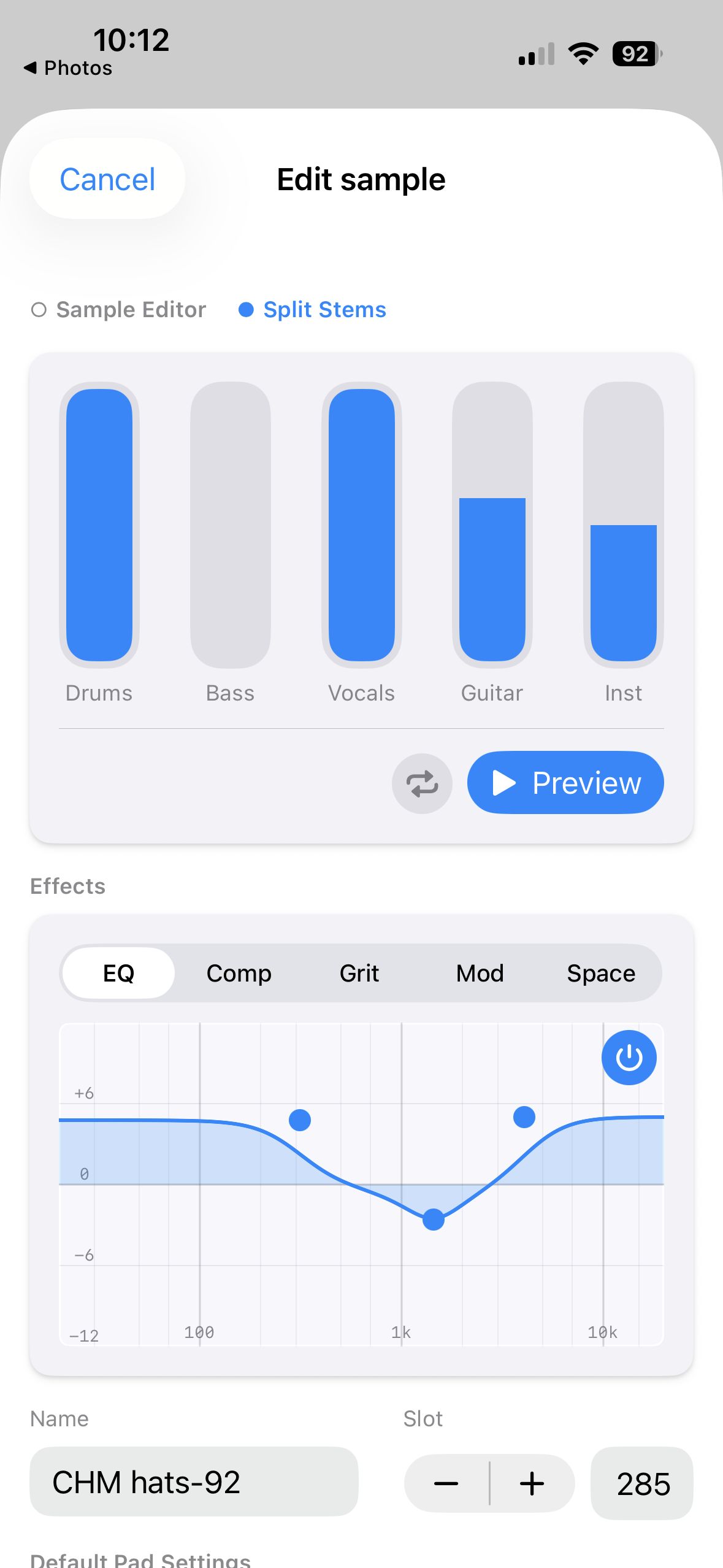 Splitting a sample into drums, bass, vocals, guitar, and instrument stems